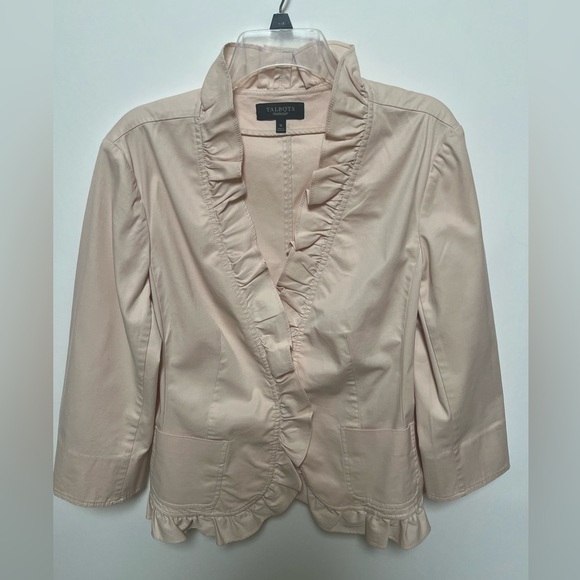 TALBOT’S SIZE 16 PALE PINK RUFFLED LIGHTWEIGHT JACKET. - Picture 8 of 8